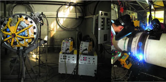Fig. 5 Automatic pipe line welding system in the experiments (made by Novin Sazan Co