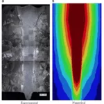Fig. 10. Heat affected zone: experimental evidence vs. numerical simulation.