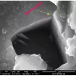 Fig. 11 SEM images show microcracks caused by TiN precipitates (exceeds 1 lm), FSW EH46 W2E SZ at steady state