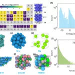 Figure 1 DFT datasets used for the assessment of uMLIPs. (a) Simple GBs for 56 elements, with the corresponding structure counts for each element. A BCC bicrystal containing two GB are presented. (b) BCC Mo-g. “g” here denotes “general-purpose”. (c) BCC W-s. “s” here denotes “spherical”. (d) Mg dataset obtained by RANDSPG. (e) MoNbTaW-H dataset. A single atomic H is near a screw dislocation core. (f) CrCoNi dataset. (g) HEA10 containing 10 elements i.e. Al, Hf, Mo, Nb, Ni, Ta, Ti, V, W, Zr. (h) Histogram plot of energy for all datasets. The dashed rectangular box highlights the source of positive energy. (i) Histogram plot of atomic force for all datasets.